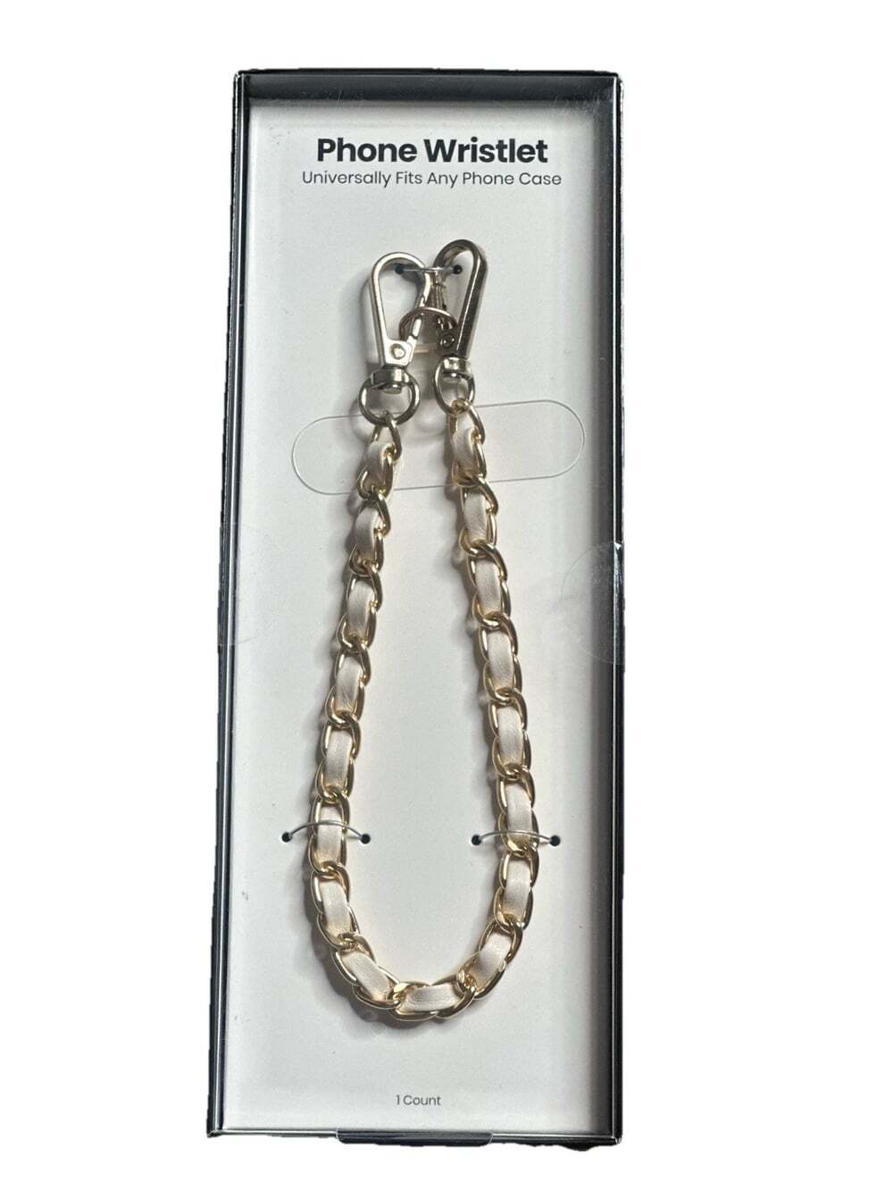 Lux Gold Tone Chain with Faux Leather Phone Wristlet White 12.5in Universal